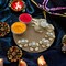 4CT Decorative Haldi Kumkum Thali Holder with Bowl Indian Festival Rakhi Pooja Thali Diwali Puja Tika Platter Wedding Favor Housewarming Gifts Hindu Puja Item